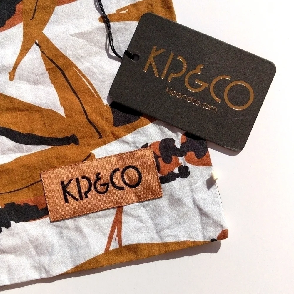 Kip & Co Small Brown Black & White Leaf Print Drawstring Cosmetic Bag